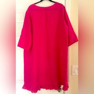 Brynn Walker Linen Asymmetrical hem dress size L, dusty pink